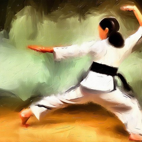 A person practicing martial arts - Oil painting style