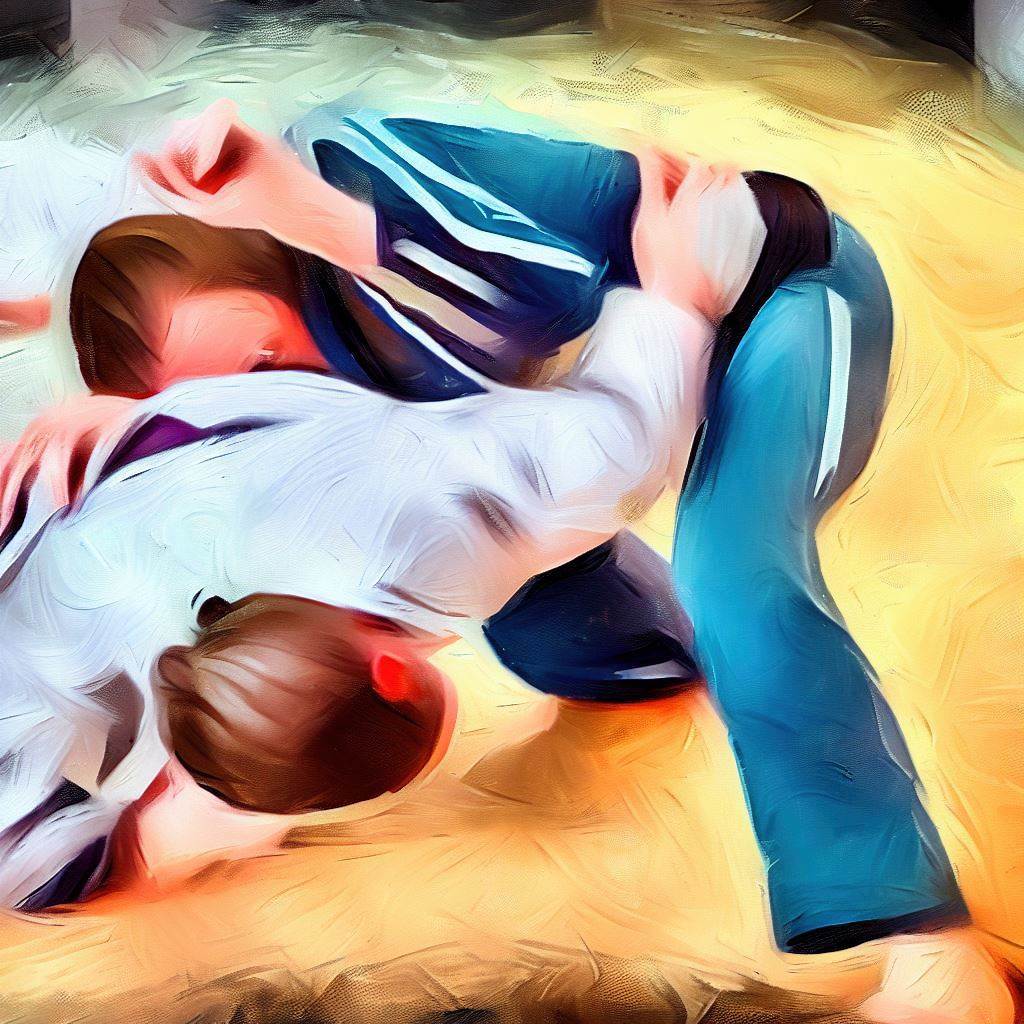 A person practicing Brazilian jiu-jitsu grappling techniques - Oil painting style