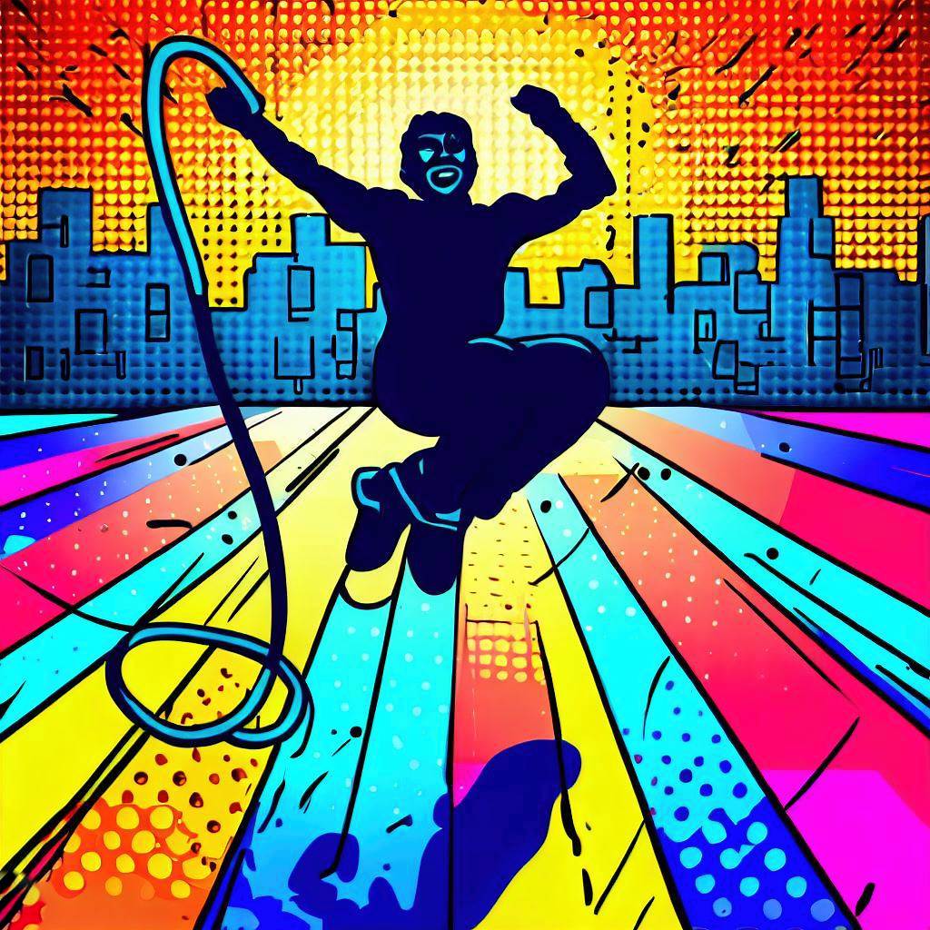 Jumping rope in a vibrant urban setting - Pop art style