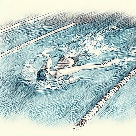 Swimming laps in a pool - Pencil drawing style