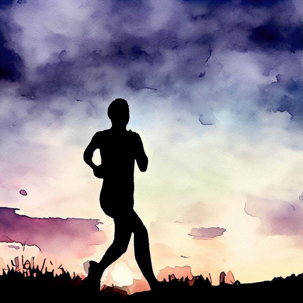 Silhouette of a jogger at dusk - Watercolor style