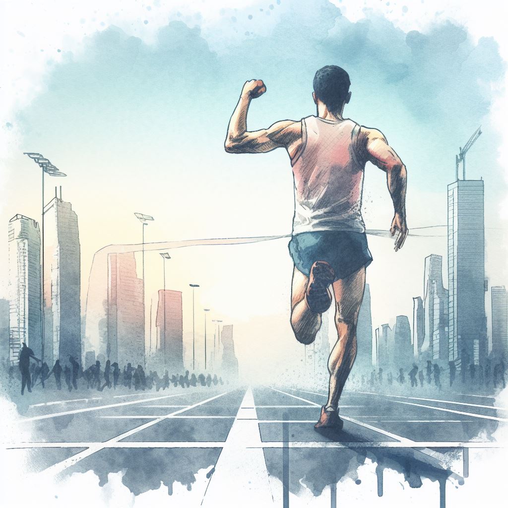 A runner crossing the finish line - Watercolor style