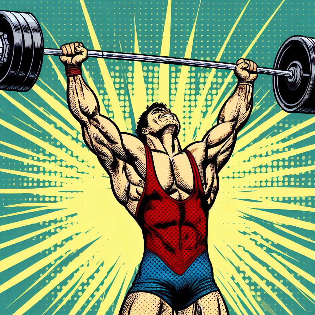 A weightlifter at the moment of triumph - Comic book style