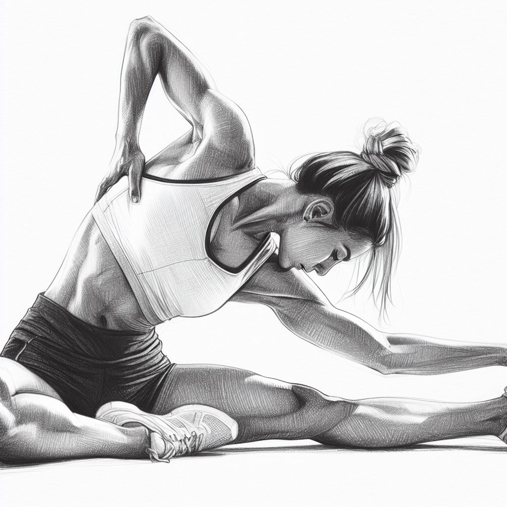 A woman stretching before a workout - Pencil drawing style