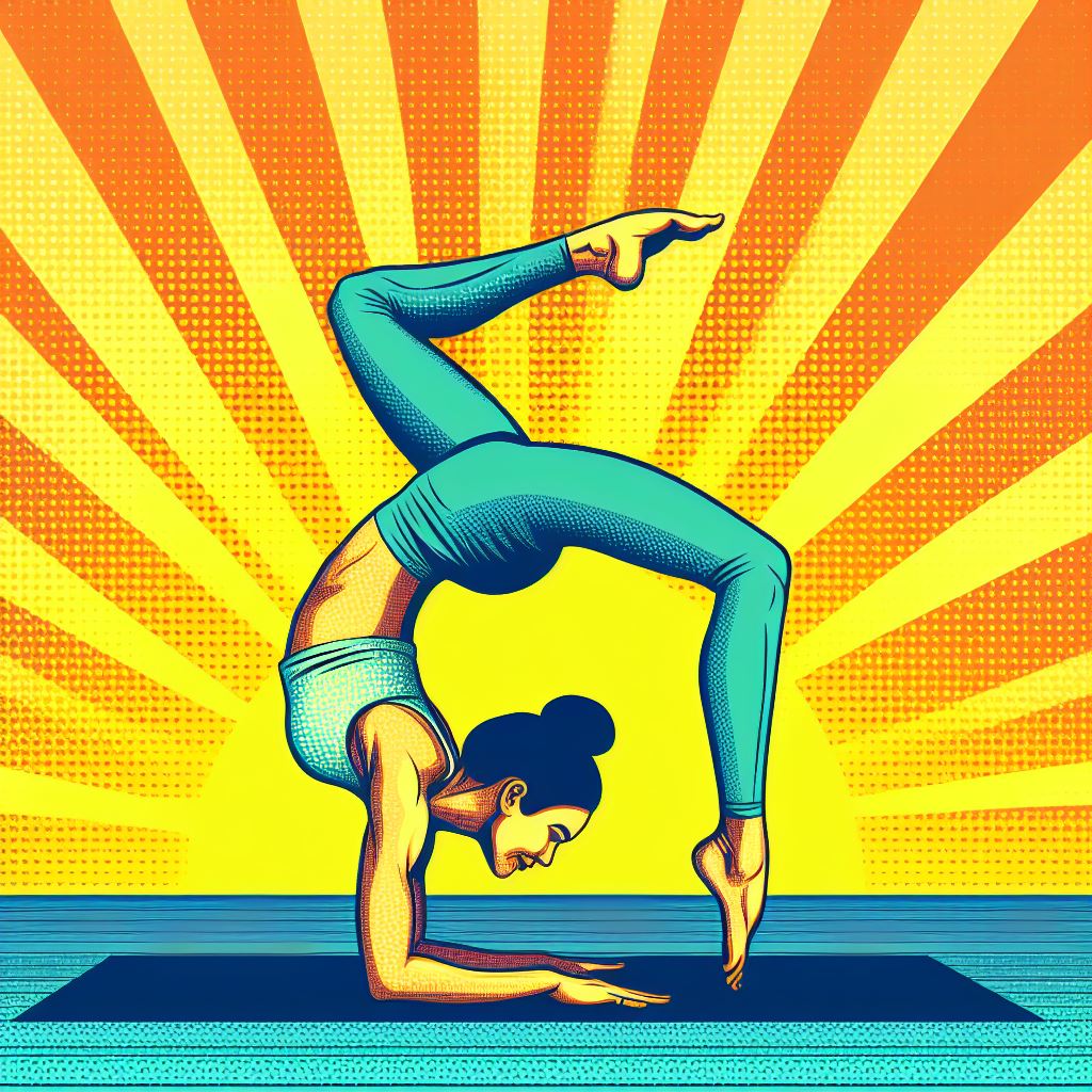 A woman doing acrobatic yoga with grace - Pop art style